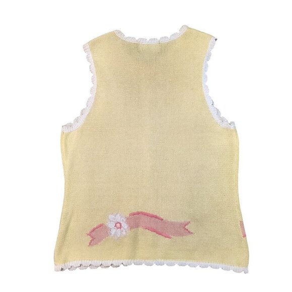 Vintage Spring Eagle Eye Yellow Dainty Lace Knit Cardigan Vest - Small - Picture 2 of 6